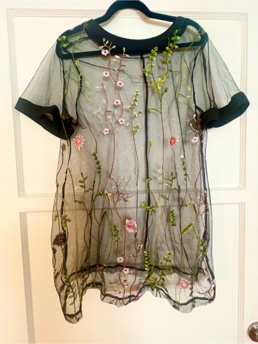 Hand-Embroidered Floral Sheer Tunic